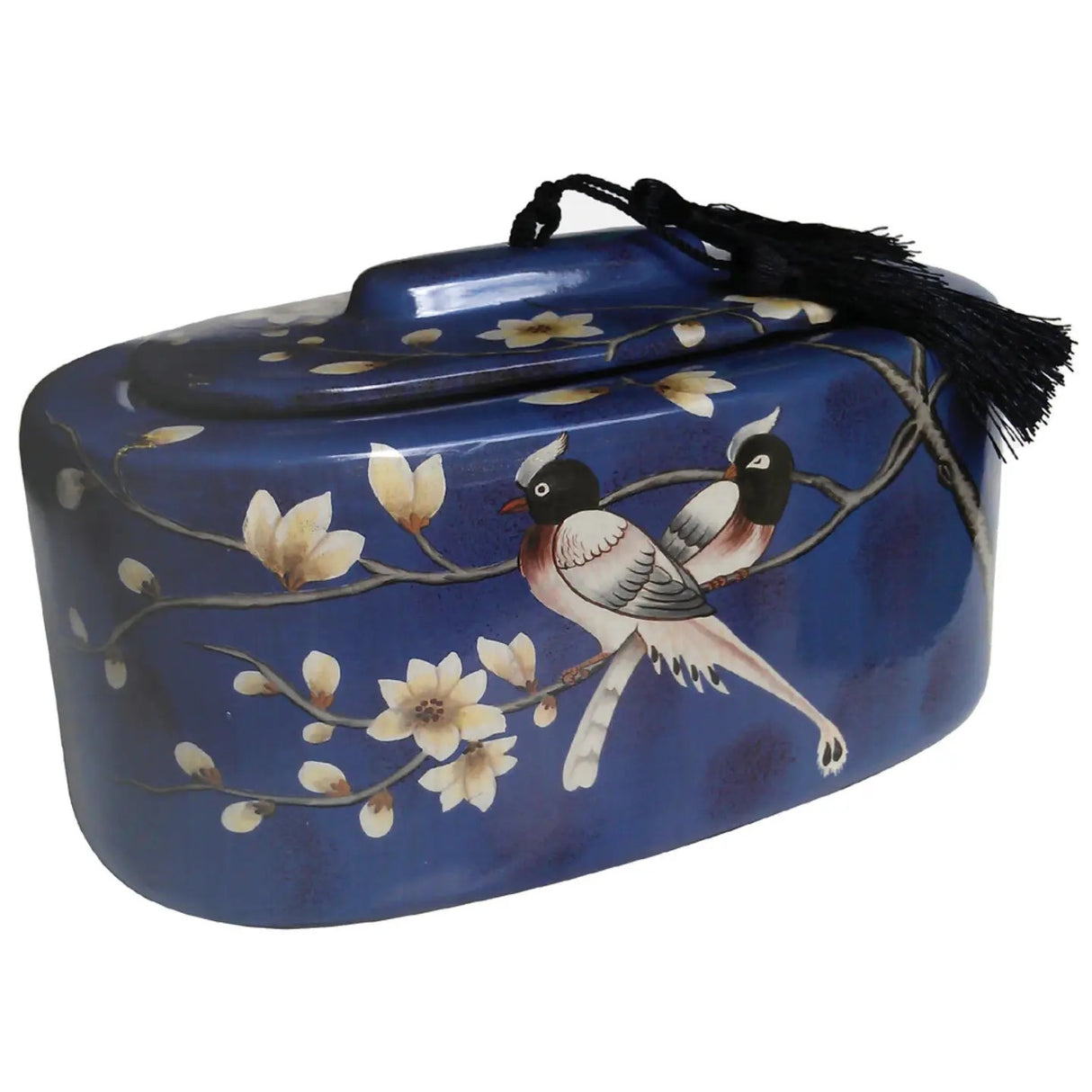 Birds of Paradise Pot - blue low oval