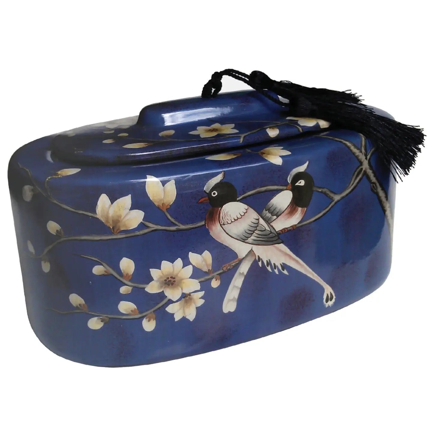 Birds of Paradise Pot - blue low oval