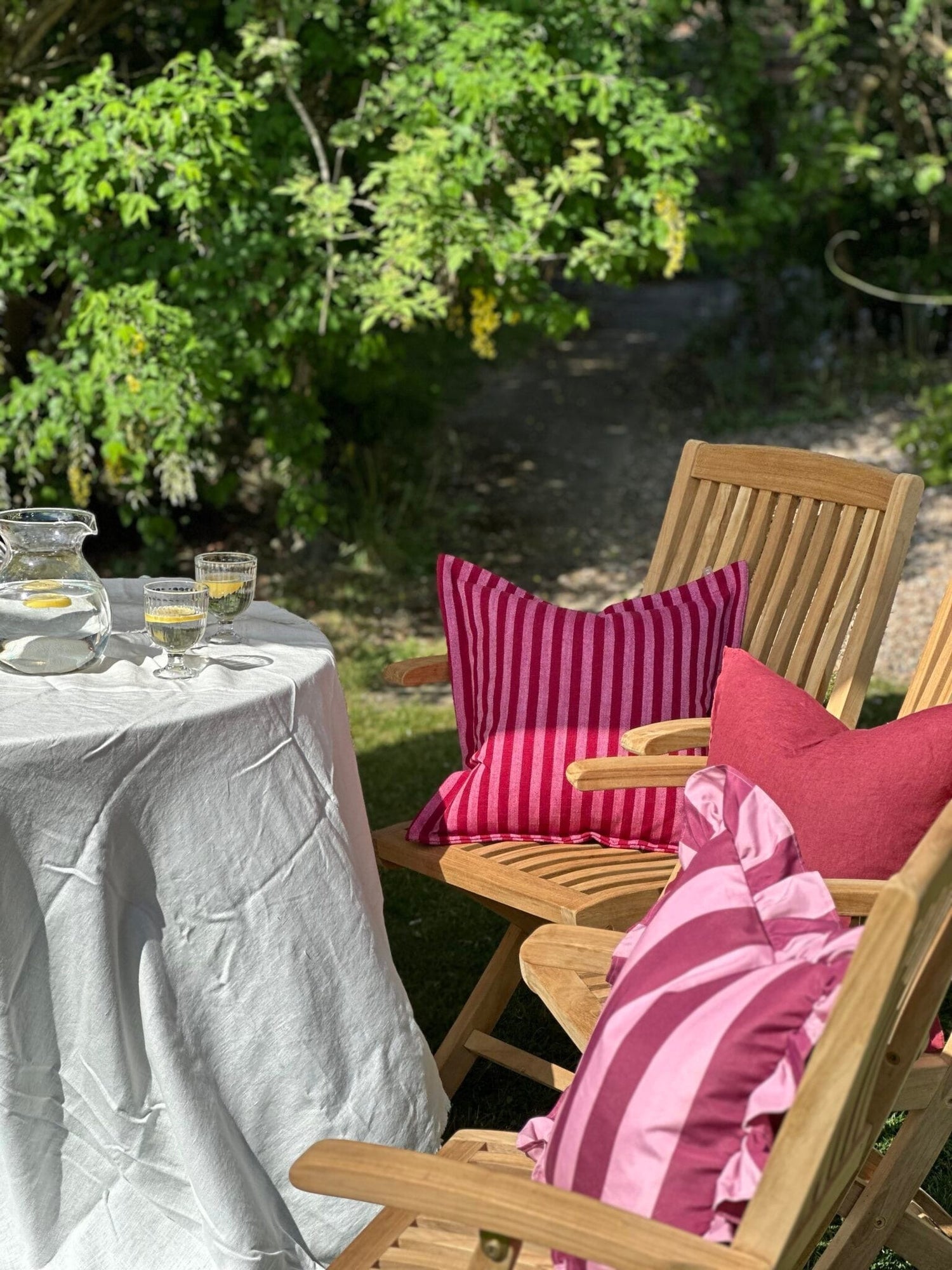 Vienna Pink Stripe Flanged Edge Cushion 45cm