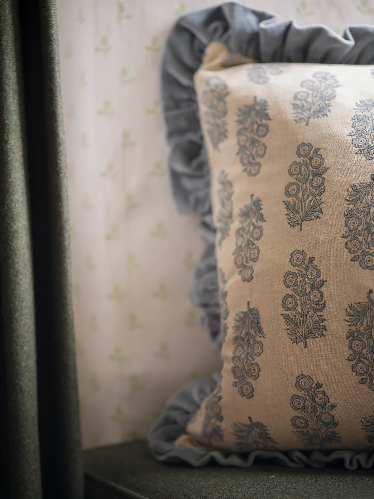 Blockprint Flower Cushion - Denim