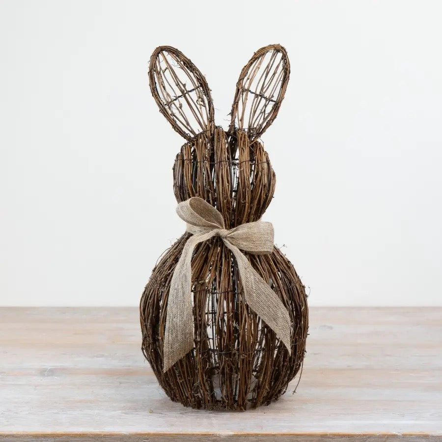 Bow Rattan Bunny, 20cm