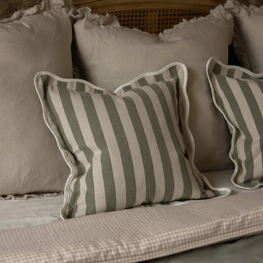 Chloe Sage Stripe Scalloped Edge Cushion 45cm
