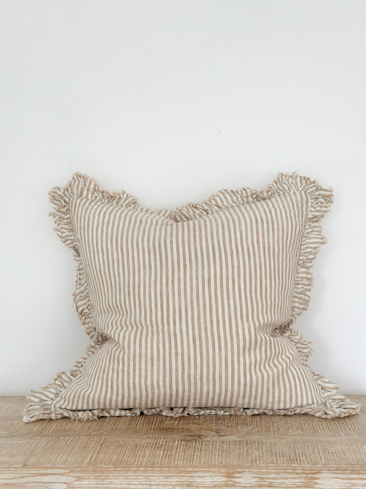 Hallie Light Brown Stripe Ruffle Cushion  2 sizes