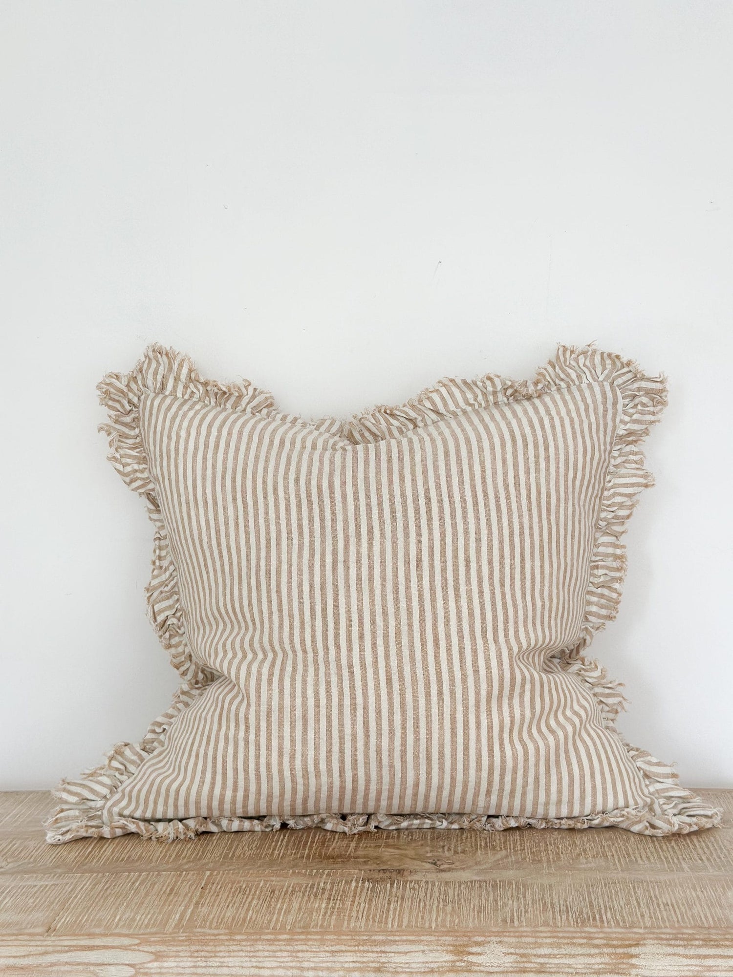 Hallie Light Brown Stripe Ruffle Cushion  2 sizes
