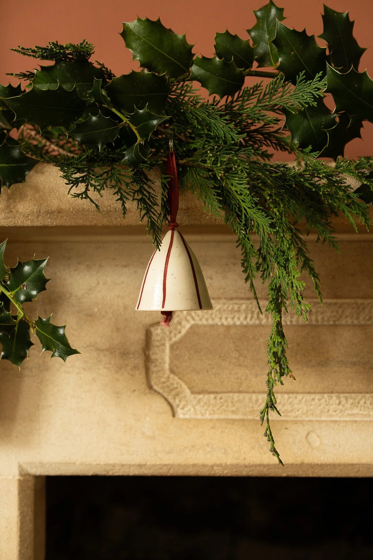 Striped Ceramic Hanging Bell - Berry or Moss