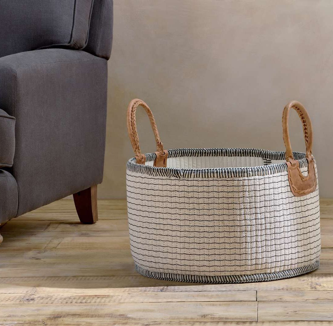 NKUKU - Anjuli Jute & Cotton Basket - Off White & Black