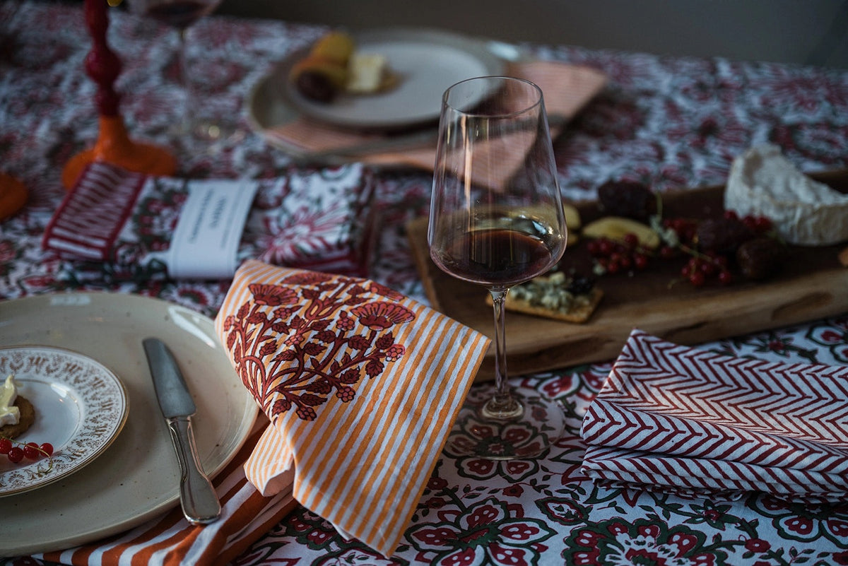 Winterberry Stripe Set of 6 Cotton Napkins