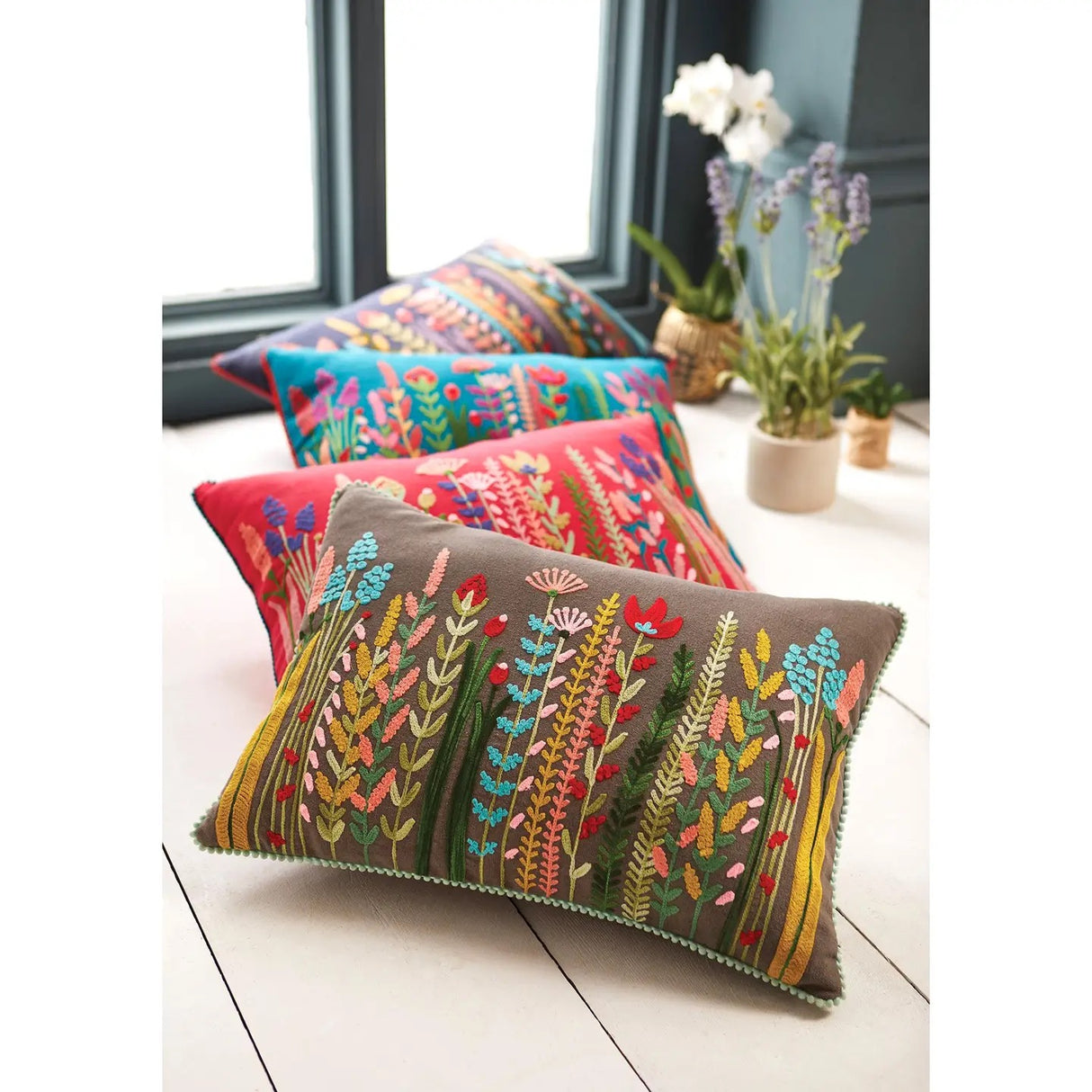 Champaka Floral Embroidered Navy Cushion 35X50cm