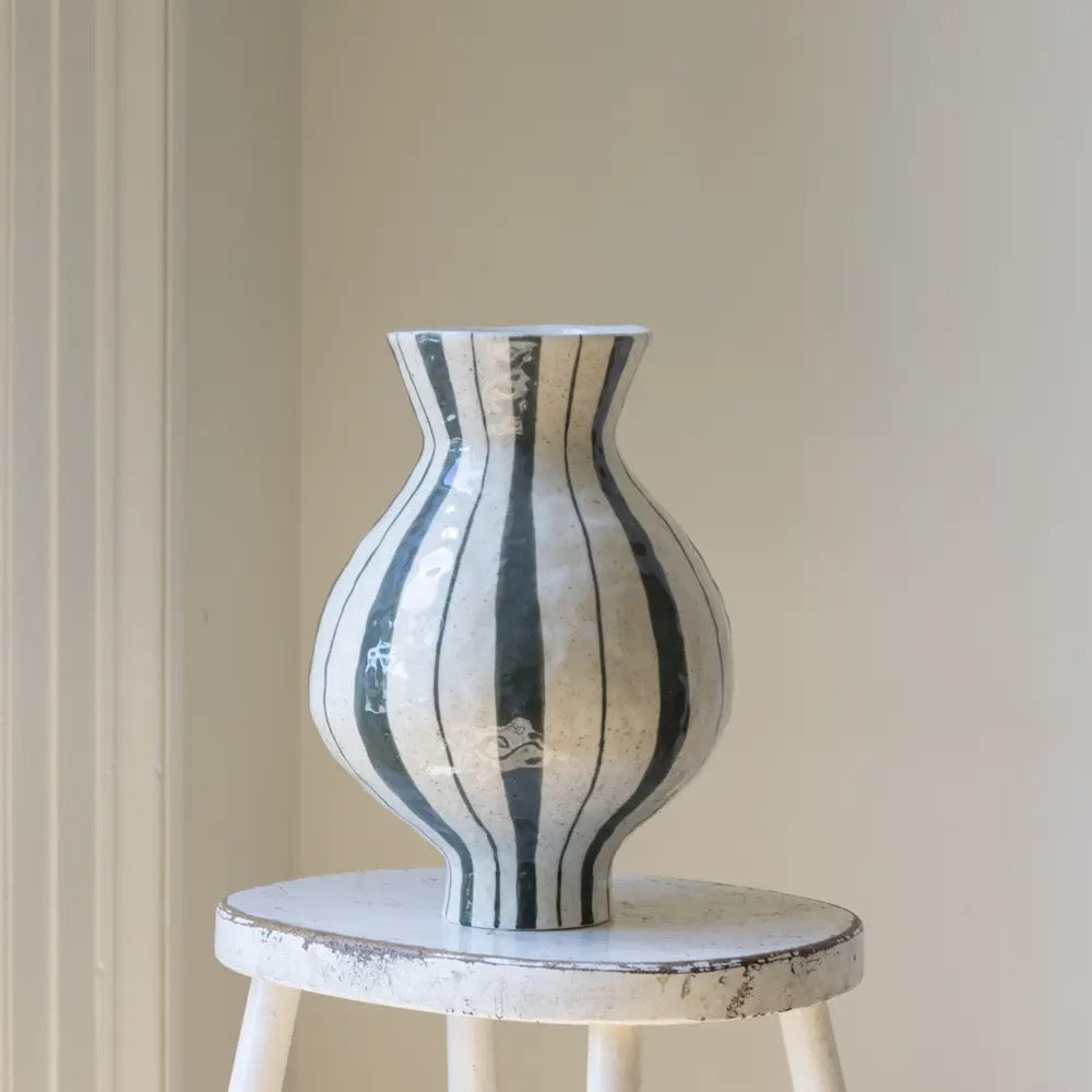 Fluted Neck Vase Green Stripe