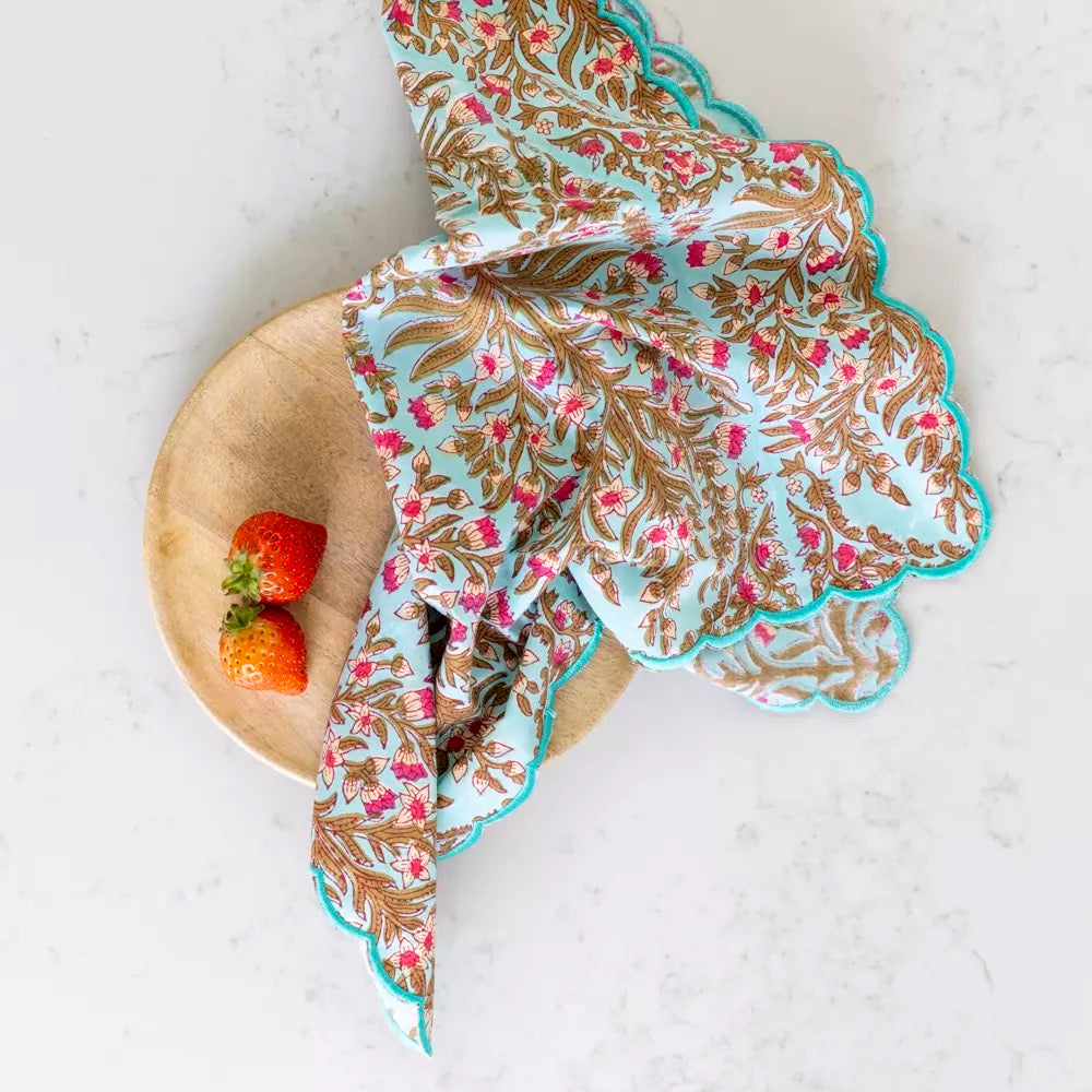 Scalloped Himalayan Jasmine Hand Block Print Napkin S/4