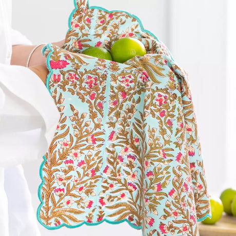Scalloped Himalayan Jasmine Hand Block Print Napkin S/4