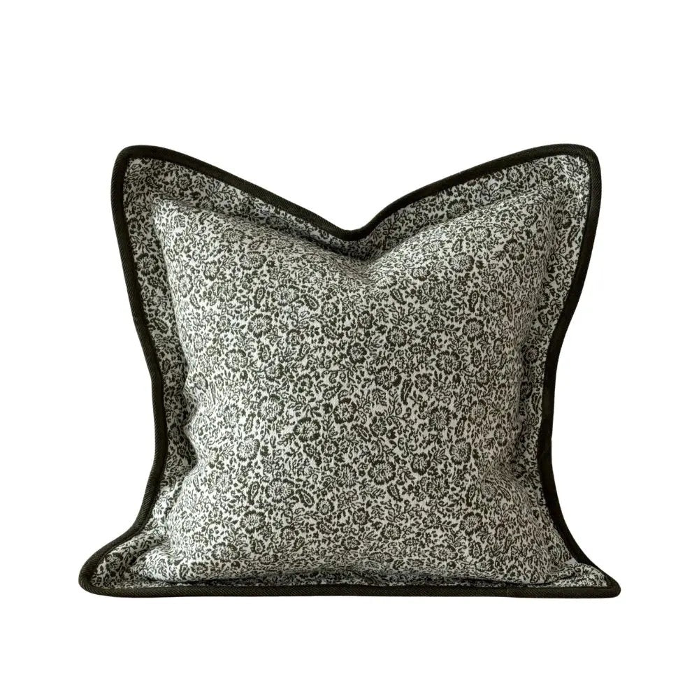 Fleur Olive Floral Flanged Edge Cushion