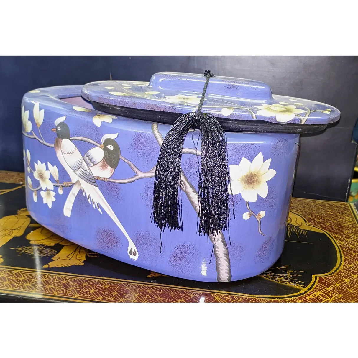 Birds of Paradise Pot - blue low oval