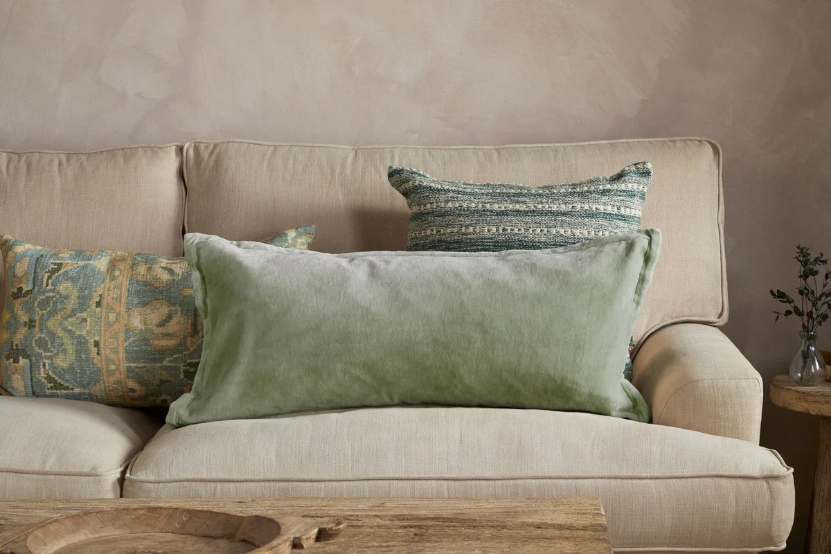Menmai Statement Velvet Lumbar Cushion Cover - Moss Green - 35 x 80cm