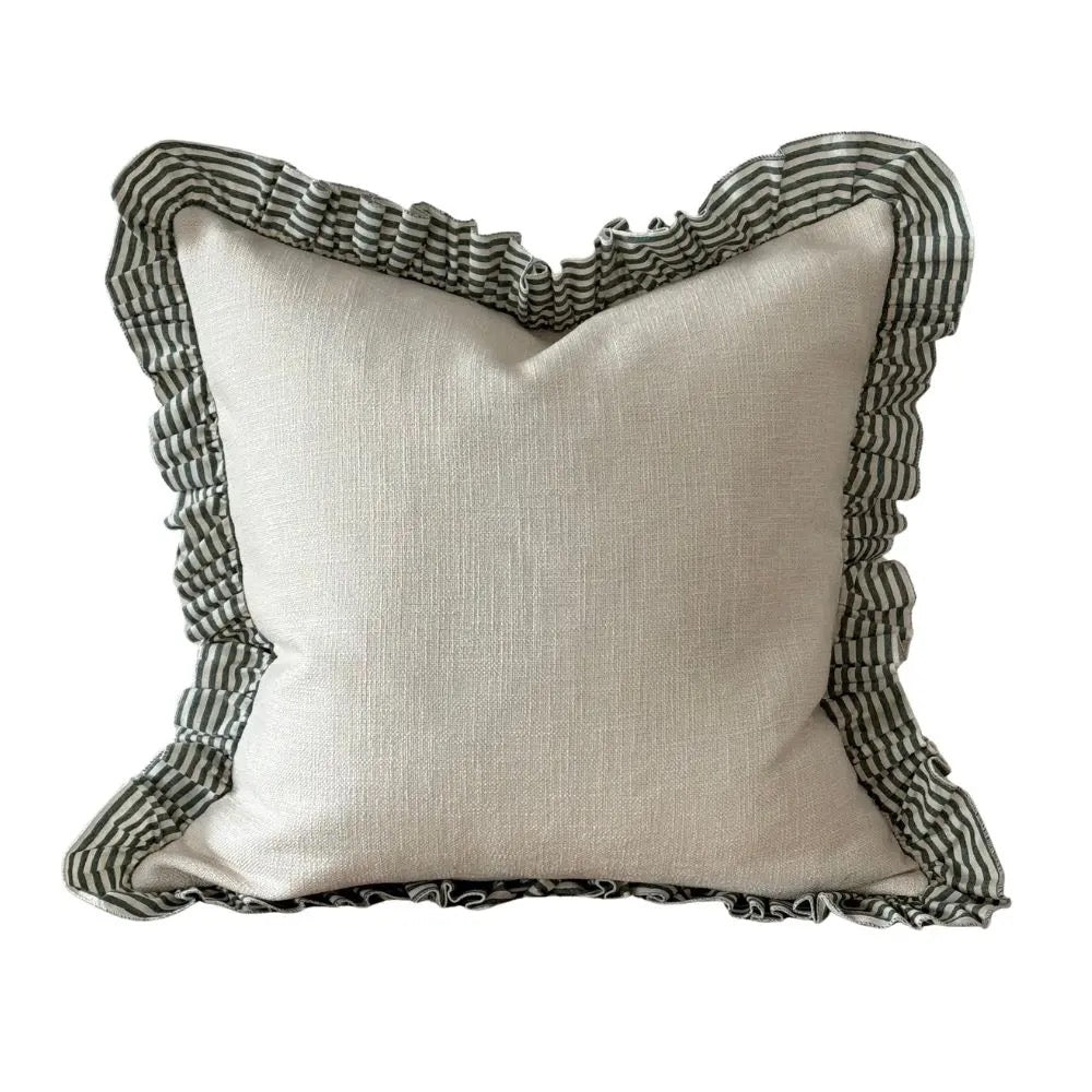 Bella Green and Cream Ruffle Cushion