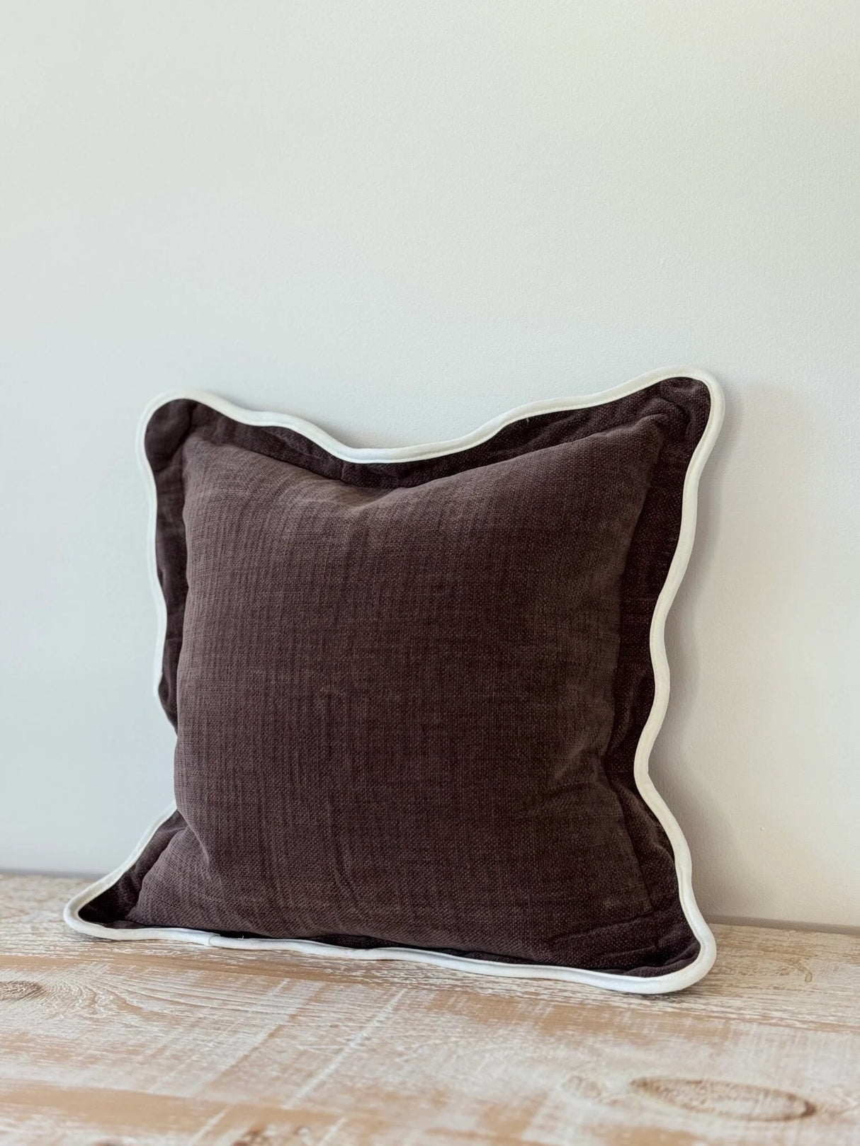 Chloe Dark Brown Scalloped Cushion  45cm - Linen Blend