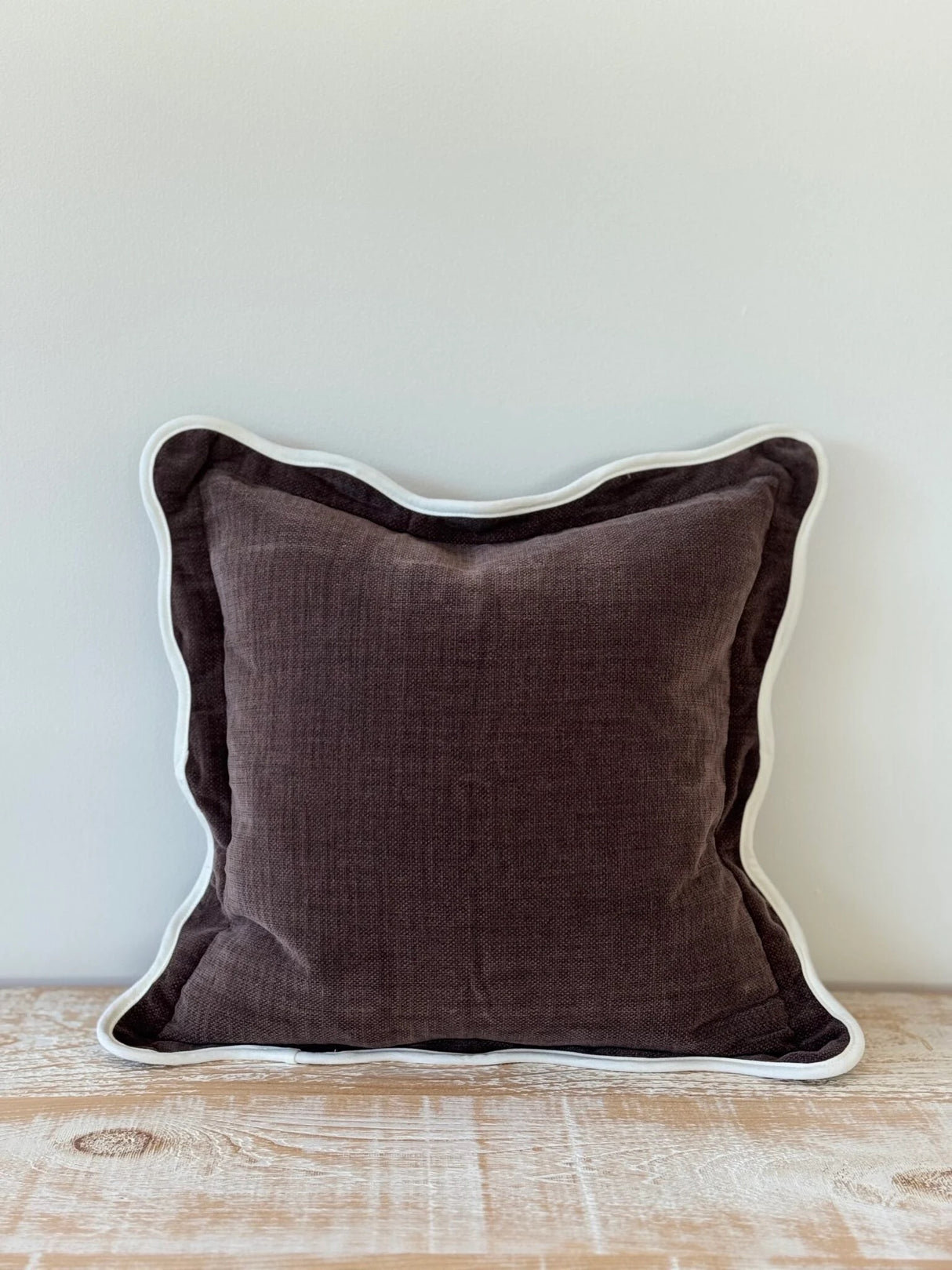 Chloe Dark Brown Scalloped Cushion  45cm - Linen Blend