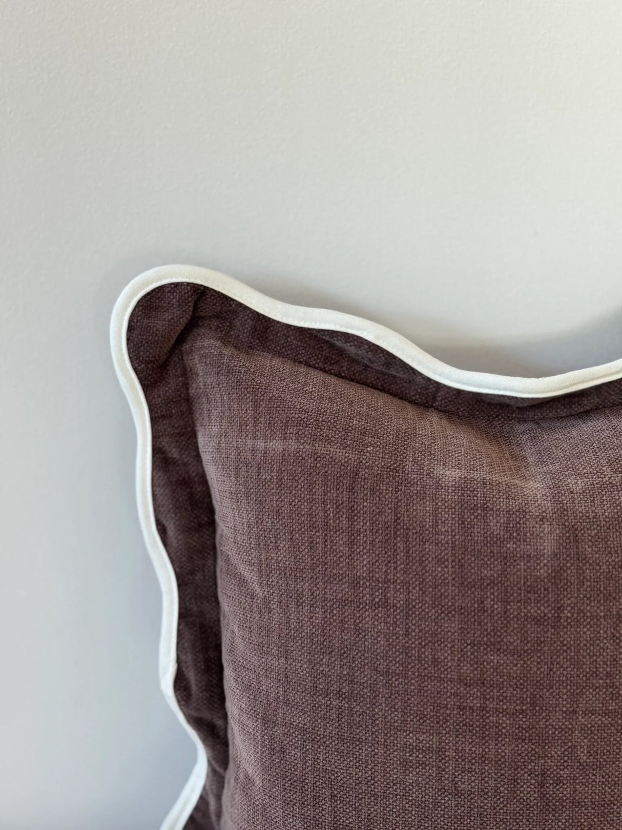 Chloe Dark Brown Scalloped Cushion  45cm - Linen Blend