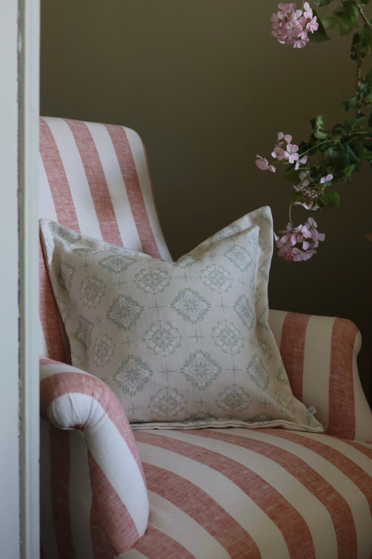 Orla Sage Print Flanged Edge Cushion 45cm