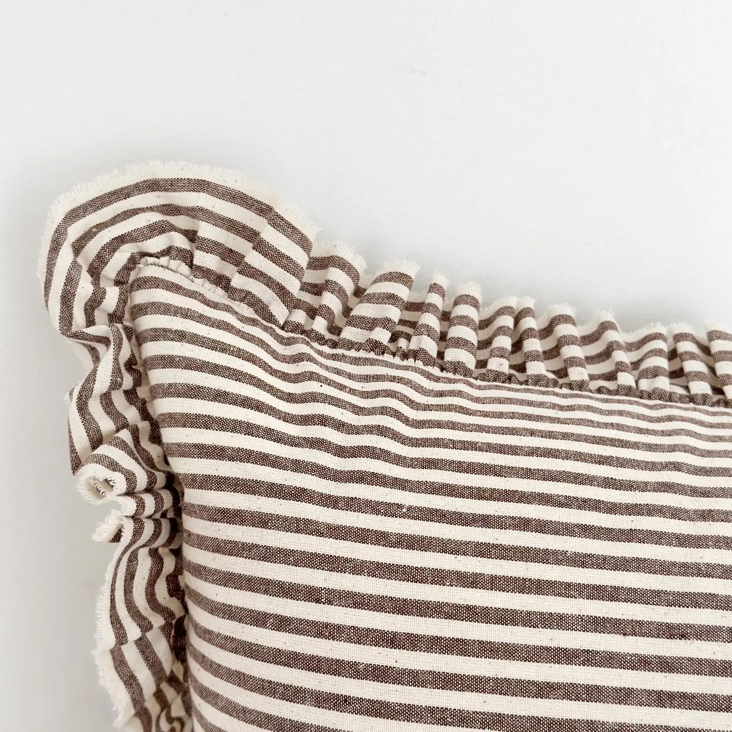 Darcy Ruffle Cotton Cushion 50x30cm – Dark Brown Stripe