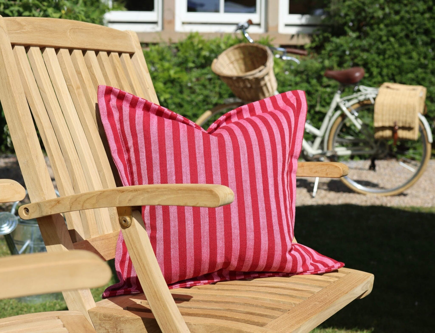 Vienna Pink Stripe Flanged Edge Cushion 45cm