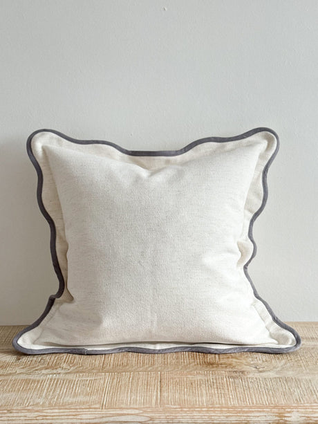 Chloe Cream Scalloped Cushion  45cm - Linen Blend