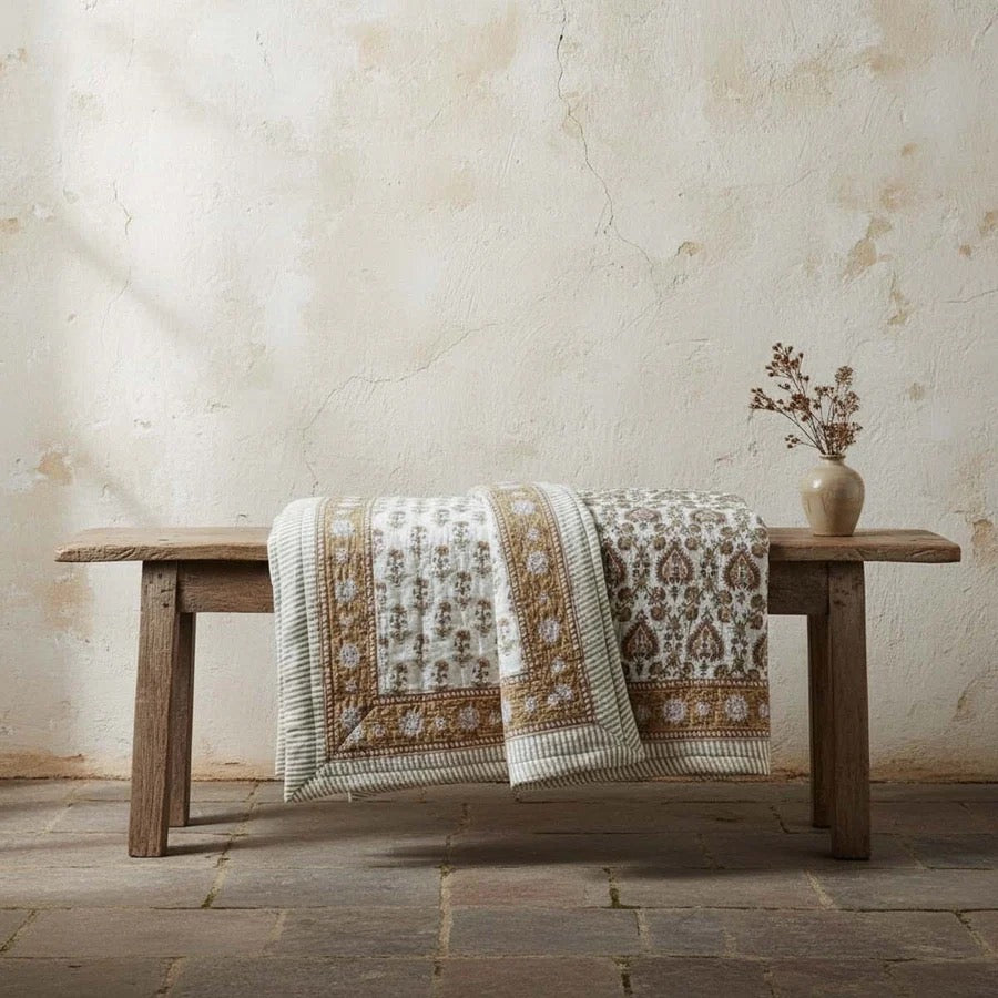 OCHRE PRINT BEDSPREAD