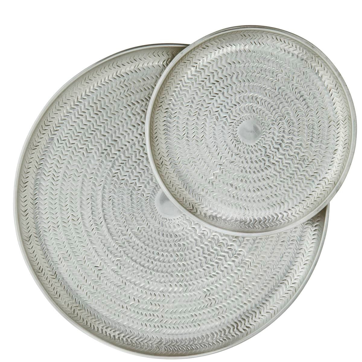 HAMMERED ALUMINIUM TRAY - Silver Set of 2