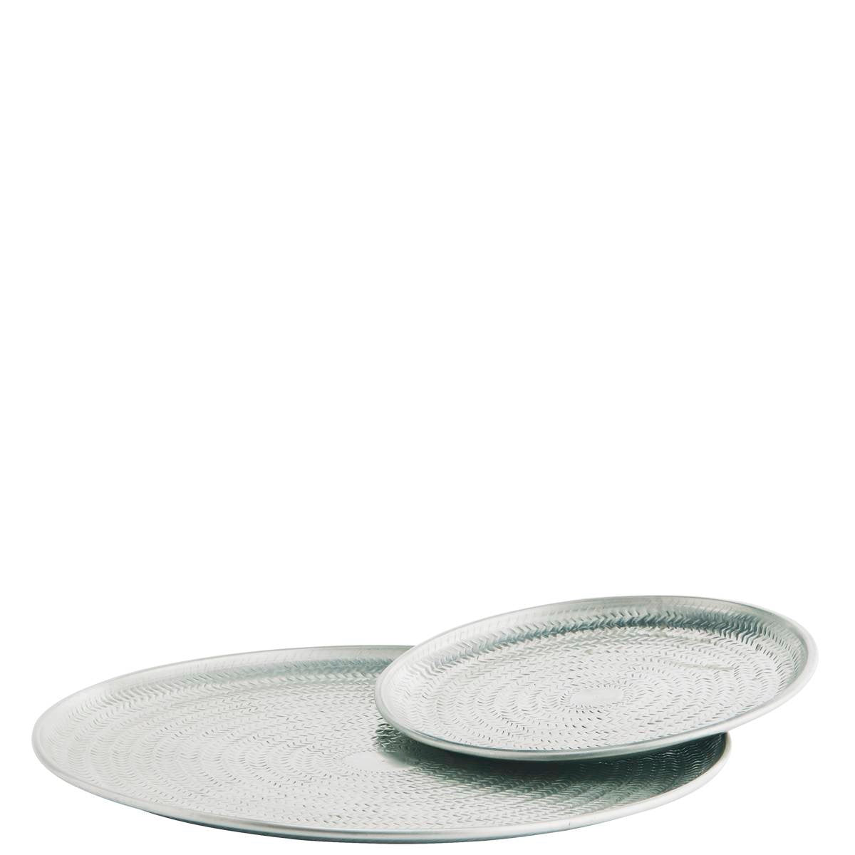 HAMMERED ALUMINIUM TRAY - Silver Set of 2