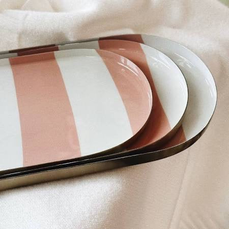 Cabana Stripe Enamel metal Tray set of 3 in 3 colours