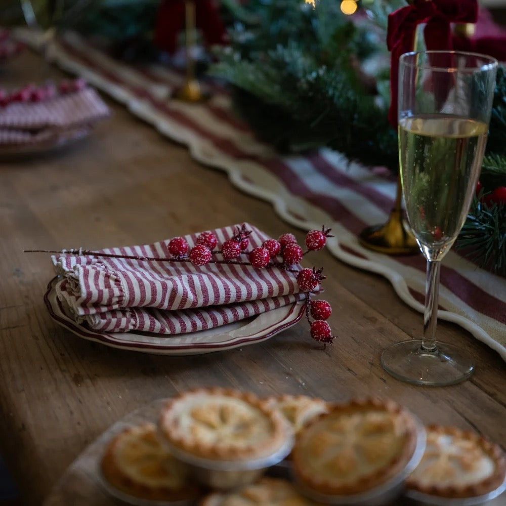 Christmas Burgundy Stripe Ruffle Napkins Set Of 4