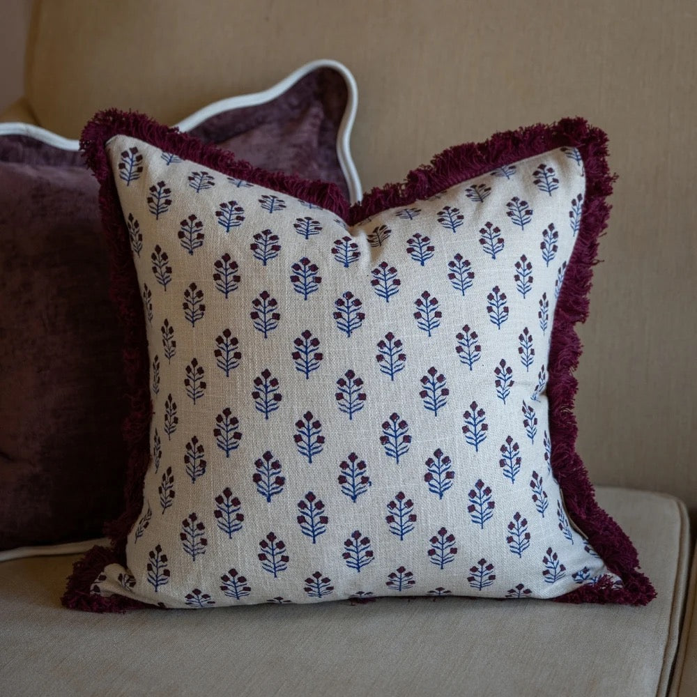 Sadie Berry Print Fringed Edge Cushion 45cm