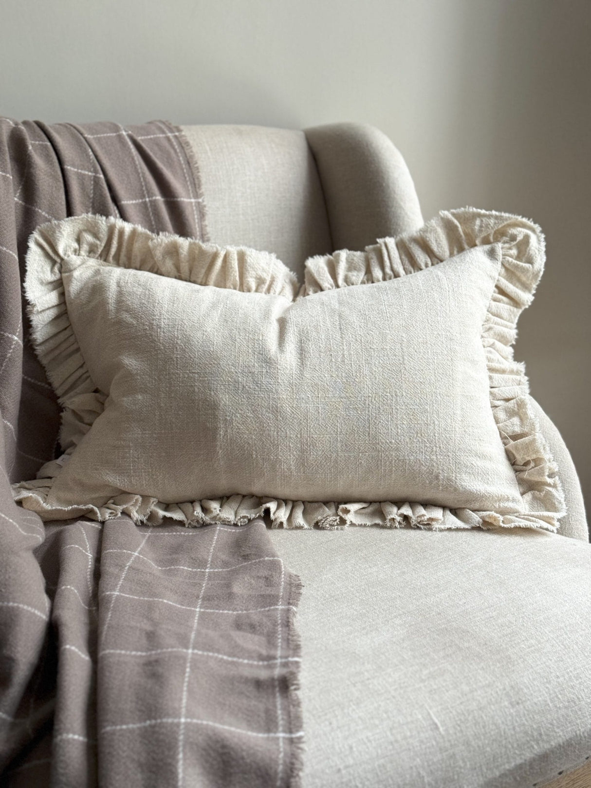 Grace Sand Natural Ruffle Cushion 2 sizes