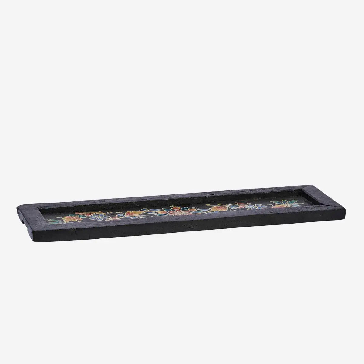 HAND PAINTED RECYCLED WOODEN TRAY - BLACK