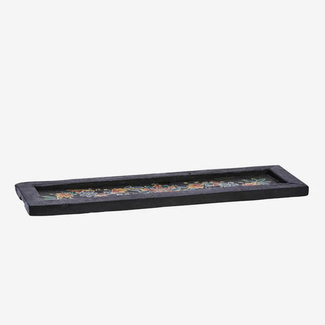 HAND PAINTED RECYCLED WOODEN TRAY - BLACK