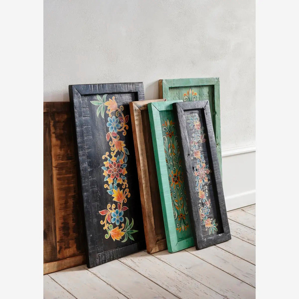 HAND PAINTED RECYCLED WOODEN TRAY - BLACK