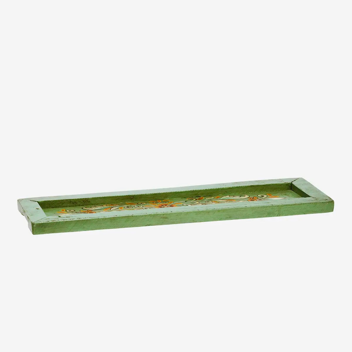 HAND PAINTED RECYCLED WOODEN TRAY - AQUA