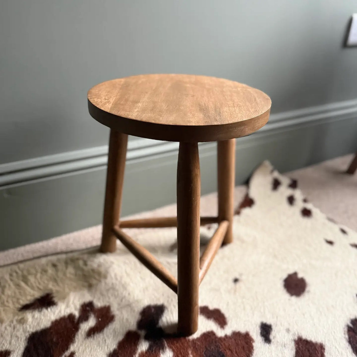 Shorter Three Legged Mango Wood Stool - Lighter wood