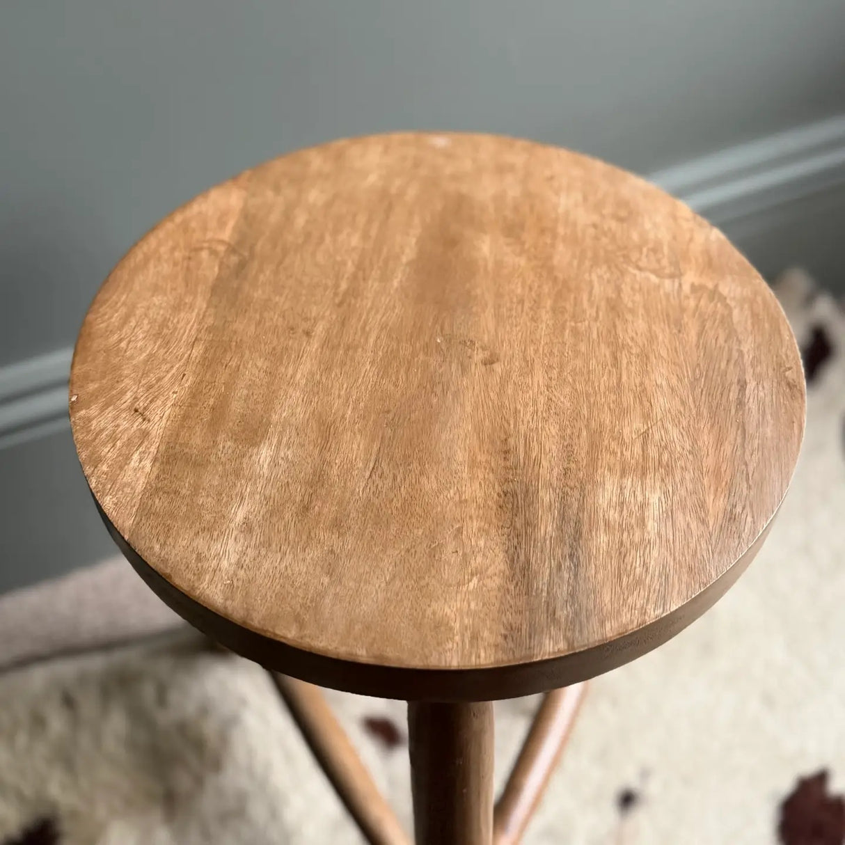 Shorter Three Legged Mango Wood Stool - Lighter wood