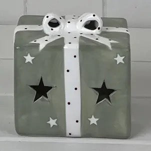 Green Ceramic Present With White Bow Decoration With Led