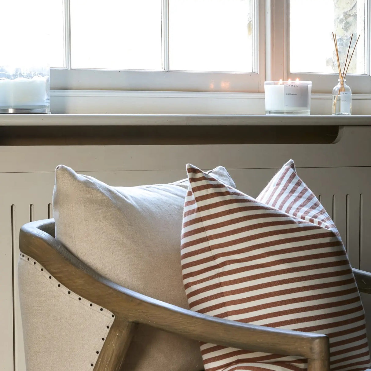 Jasper Square Cushion | Rust/Ecru Stripe