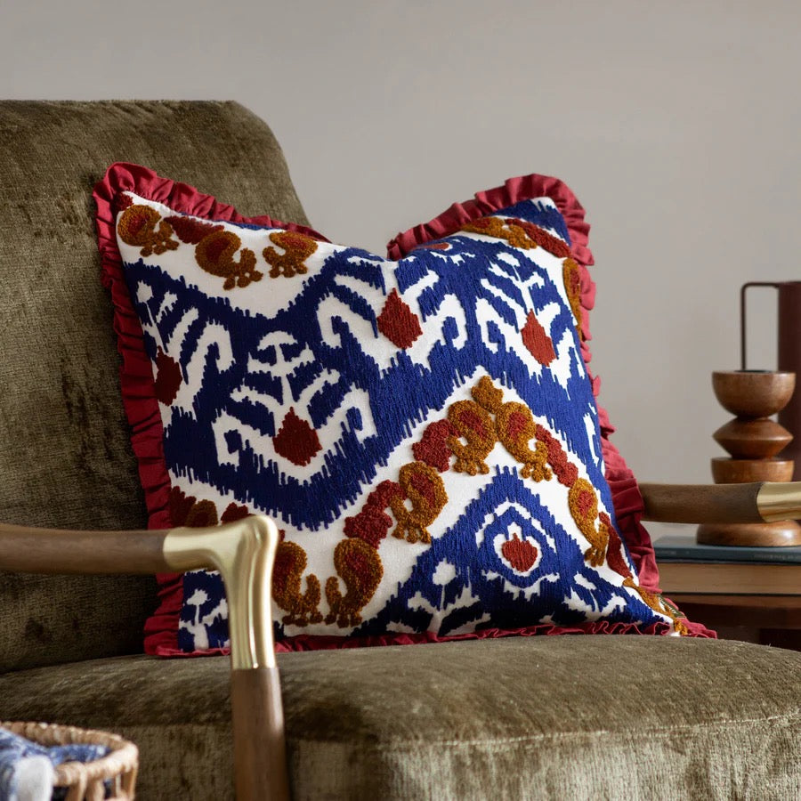 Henderson Embroided Cotton Cushion - 3 colour ways