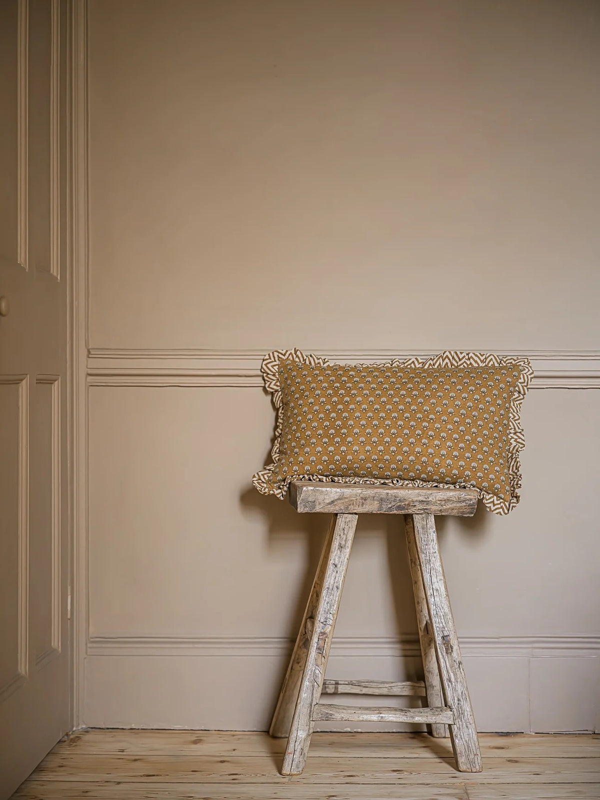 Block Print Marigold Frill Cushion | Mustard