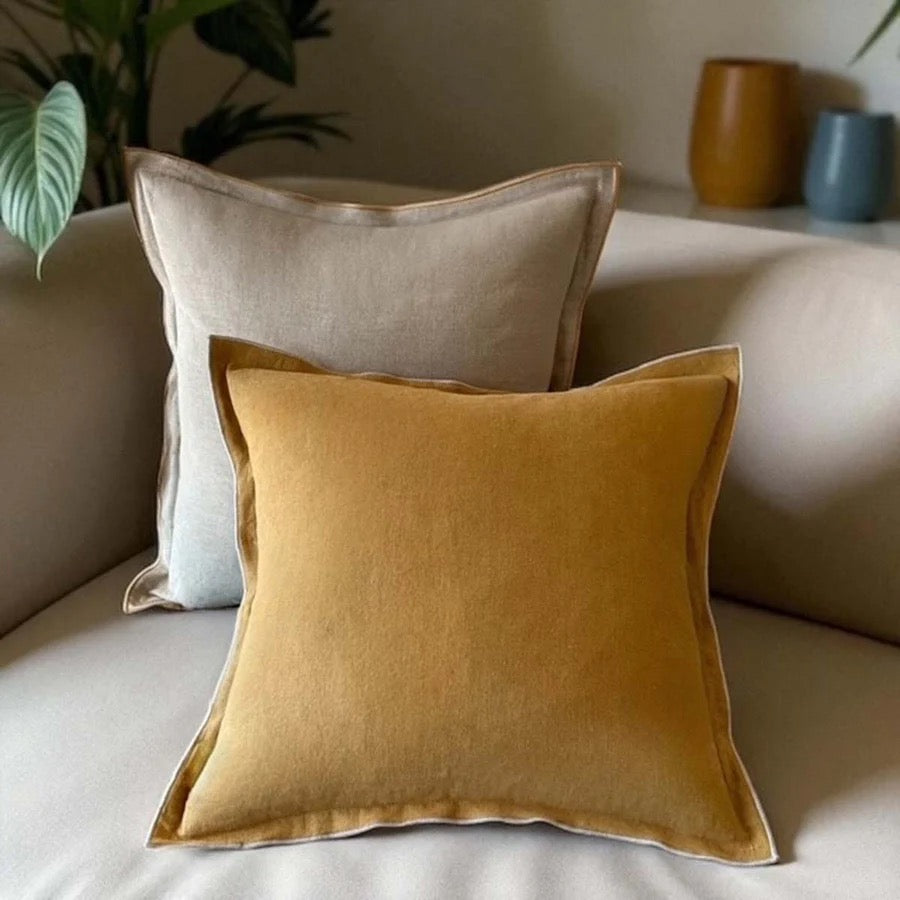 SAGE GREEN/OLIVE LINEN MIX CUSHION 50cm