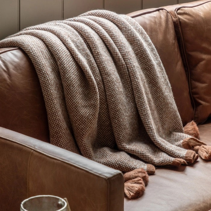 Knitted Border Tassel Throw Rust