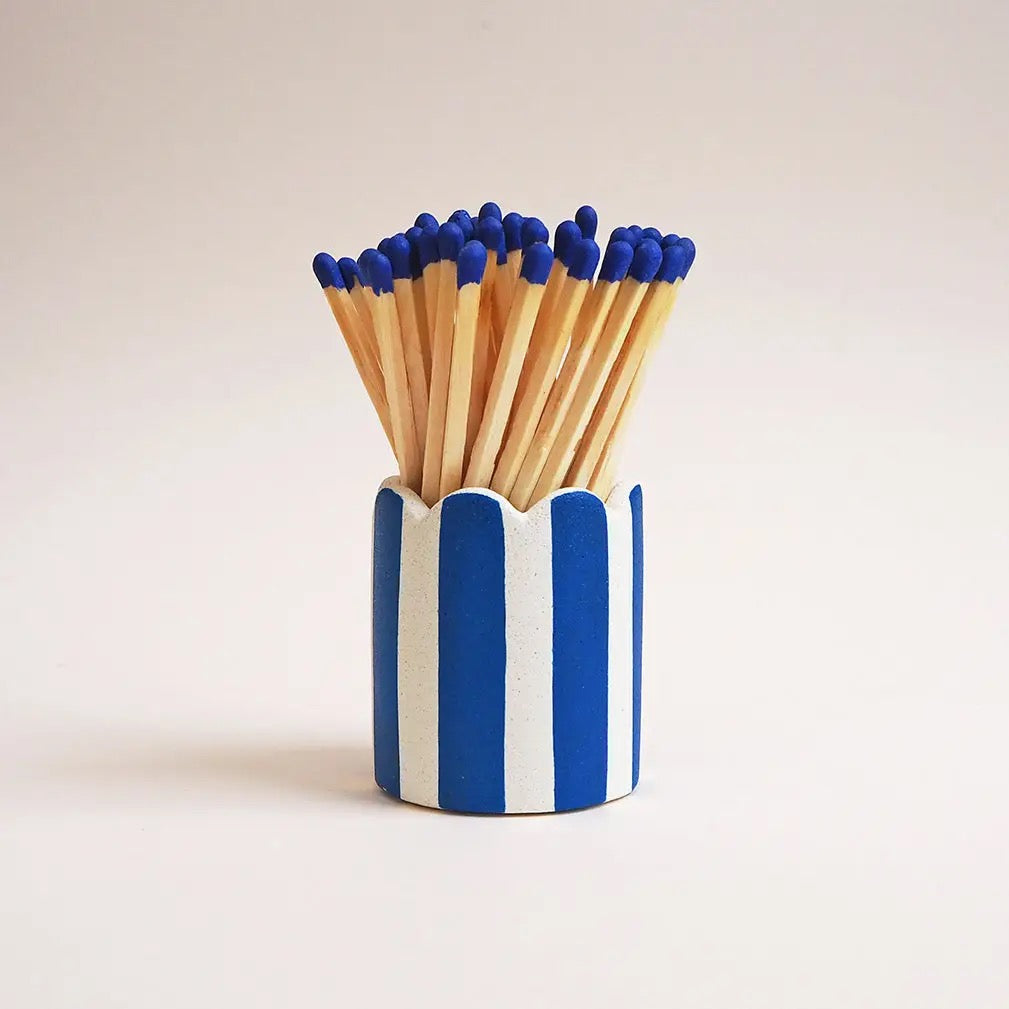 Stripy Match Stick Holders Dark Blue