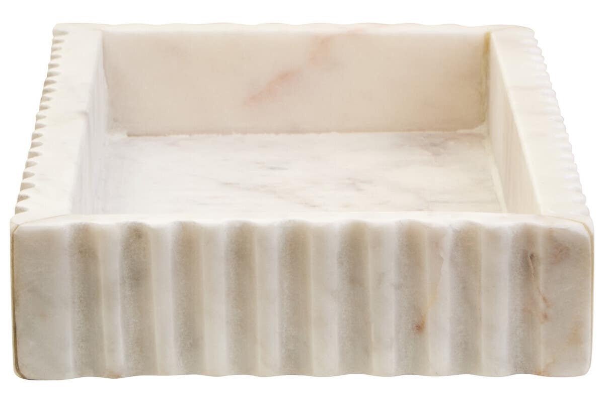 Savio Rectangular White Fluted Marble Tray