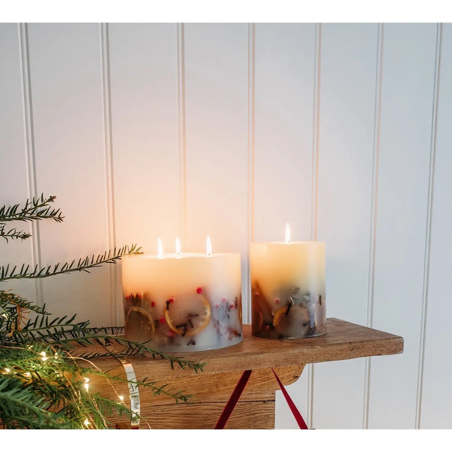 Luxury Handmade Winter Botanical Christmas Pillar Candle 3 wick