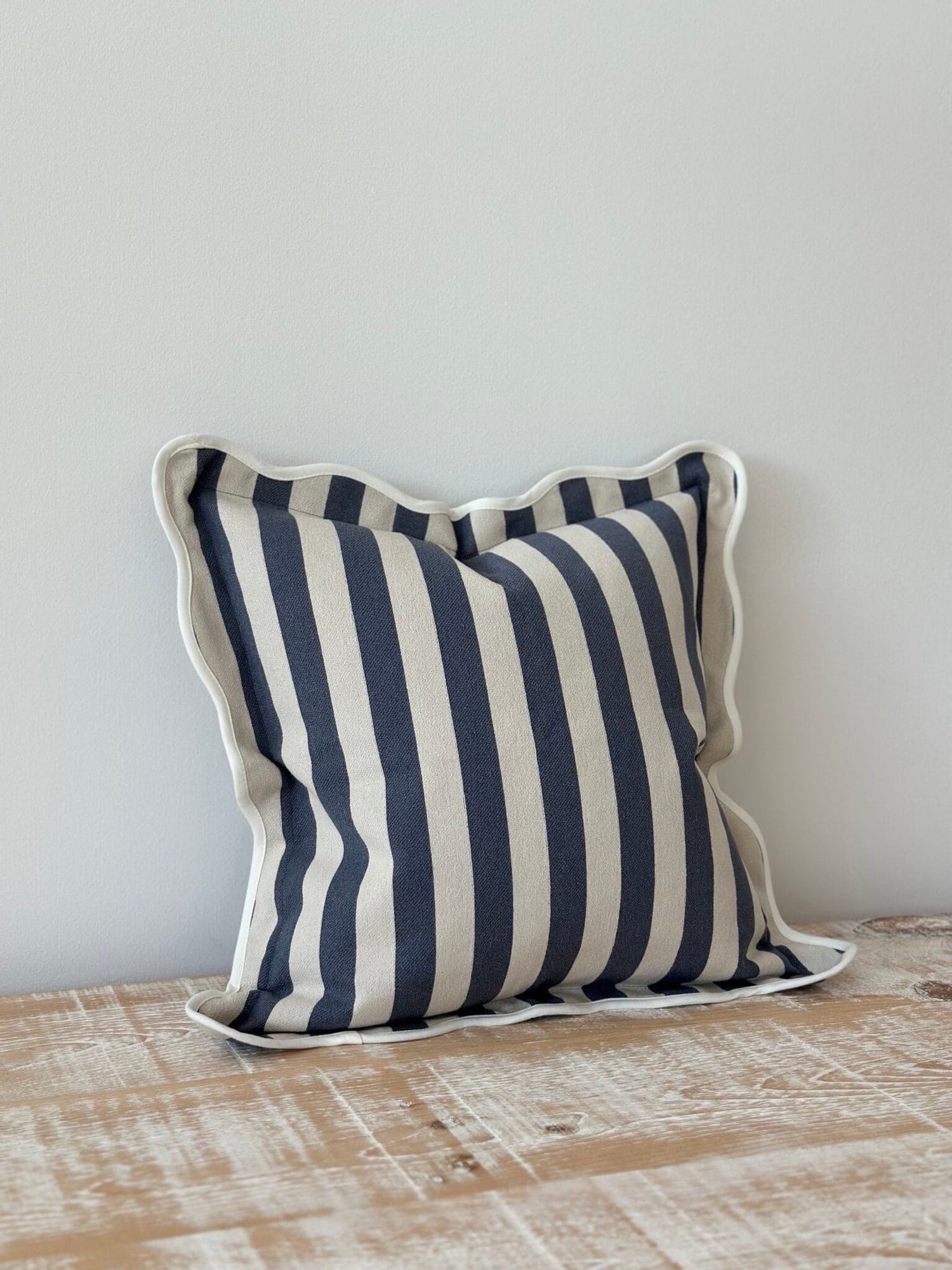 Chloe Navy Stripe Scalloped Edge Cushion