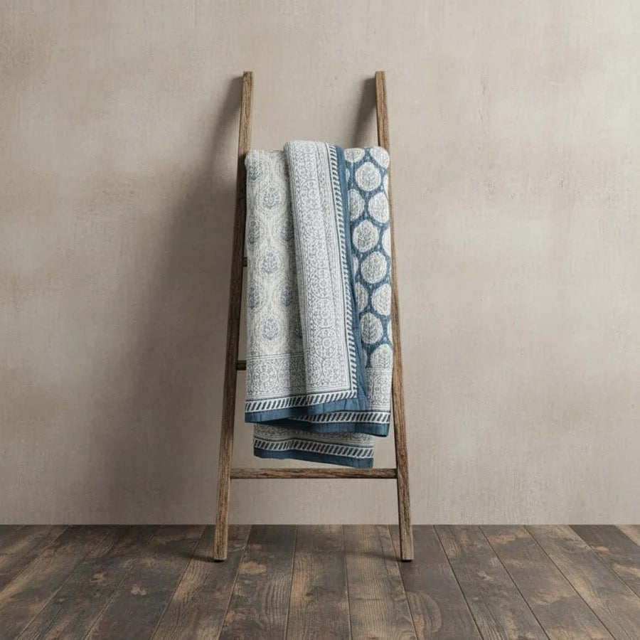 DK BLUE FLORAL BEDSPREAD